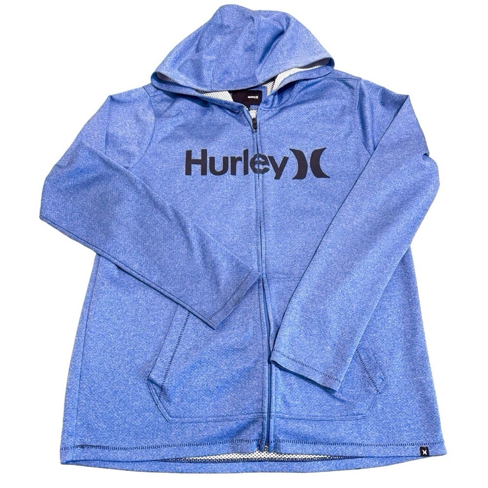 Hurley Full Zip Up Hoodie Nike Dri-Fit in Blue Size Large